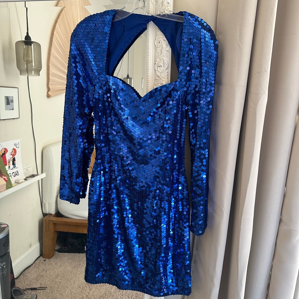 Vintage Blue Open Back Sequin Dress